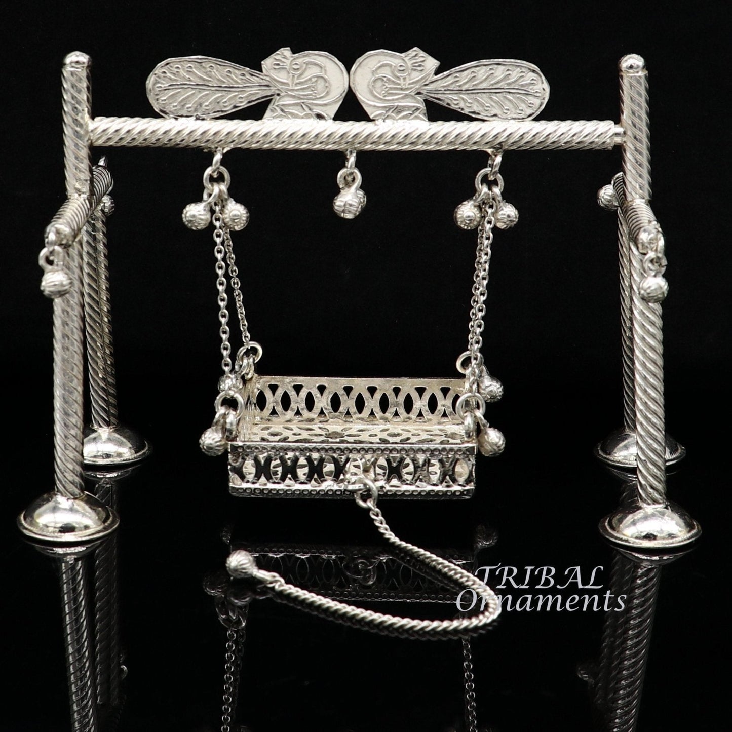 925 Sterling silver handmade Bal Gopala jhula, little Krishna swing, child krishan palana, silver jhula, laddu gopal jhula, silver art su943 - TRIBAL ORNAMENTS