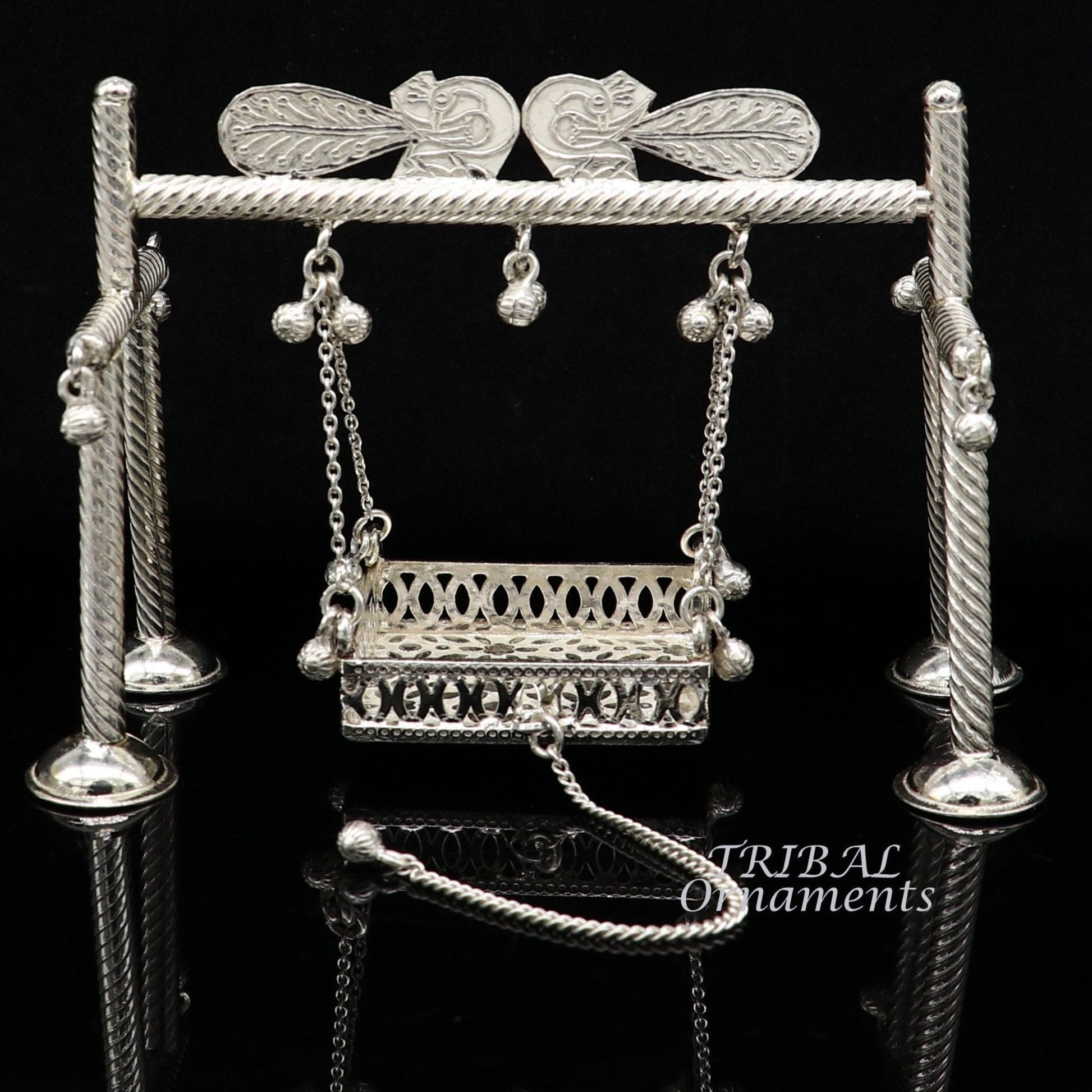925 Sterling silver handmade Bal Gopala jhula, little Krishna swing, child krishan palana, silver jhula, laddu gopal jhula, silver art su943 - TRIBAL ORNAMENTS