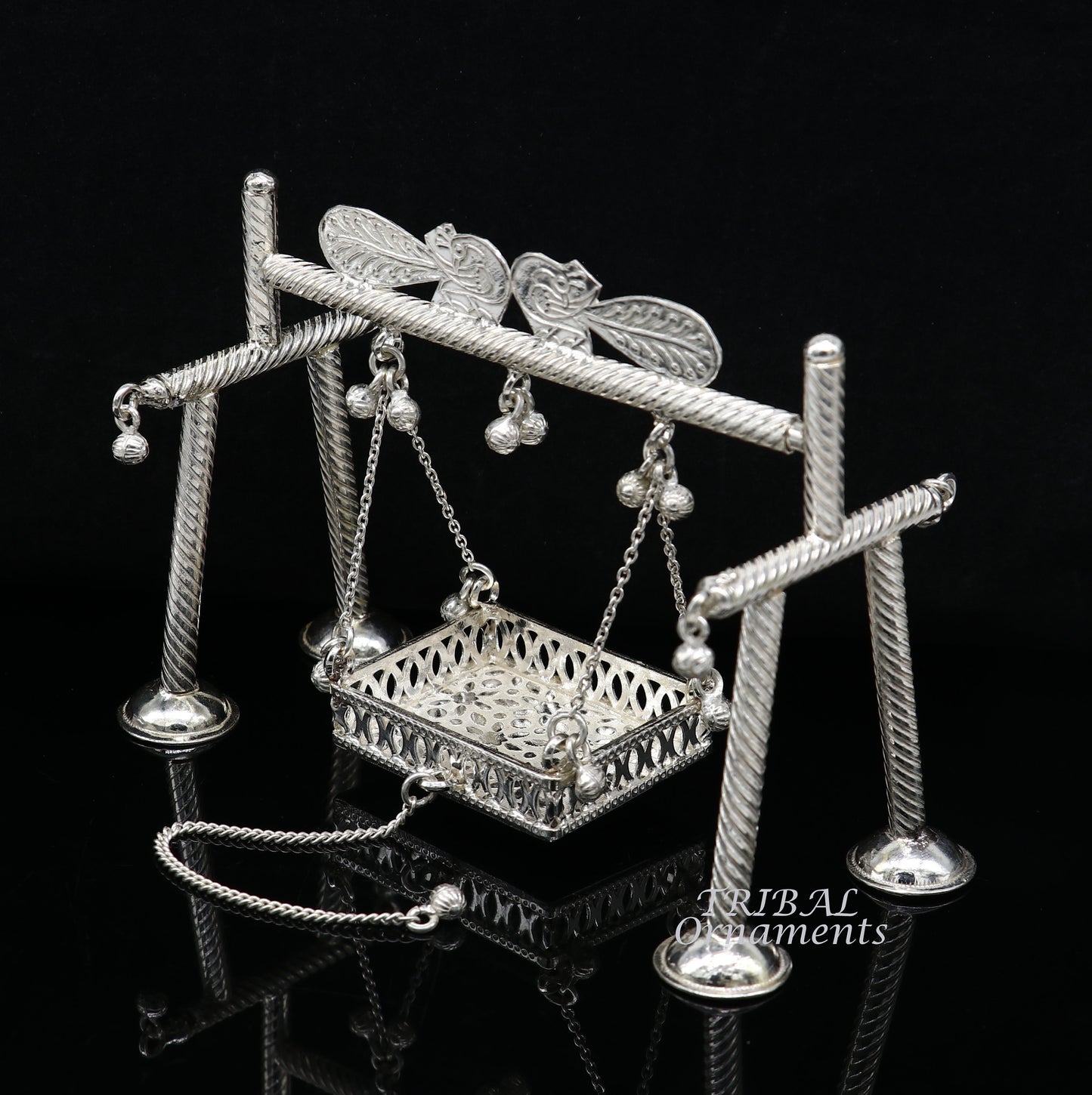 925 Sterling silver handmade Bal Gopala jhula, little Krishna swing, child krishan palana, silver jhula, laddu gopal jhula, silver art su943 - TRIBAL ORNAMENTS