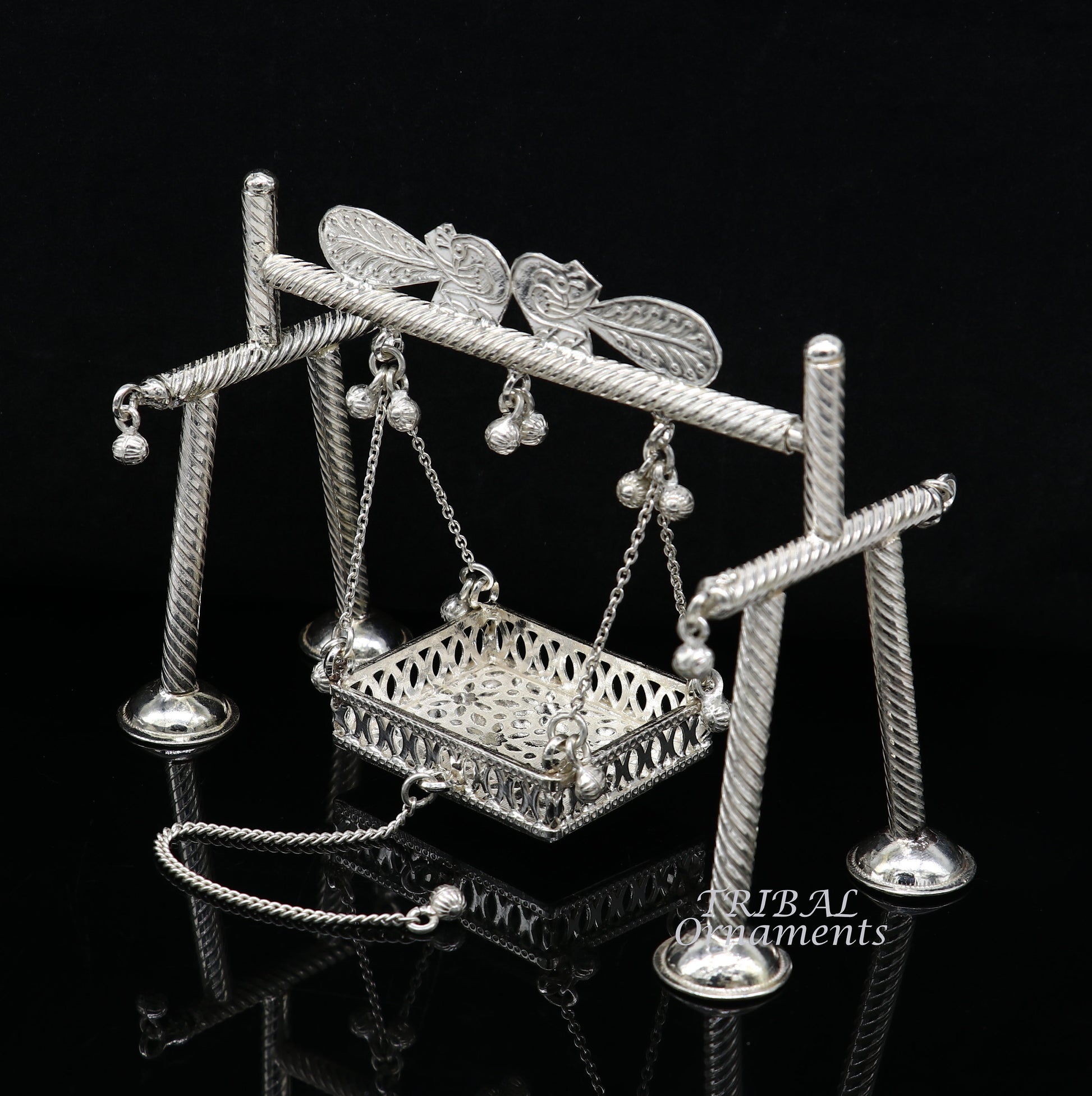 925 Sterling silver handmade Bal Gopala jhula, little Krishna swing, child krishan palana, silver jhula, laddu gopal jhula, silver art su943 - TRIBAL ORNAMENTS