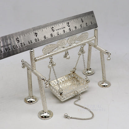 925 Sterling silver handmade Bal Gopala jhula featuring Little Krishna swing and Laddu Gopal design, crafted by TribalOrnaments.