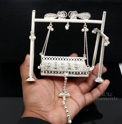 Handmade 925 silver Bal Gopala Krishna swing pendant showcasing intricate silver art and detailed child Krishna figure.