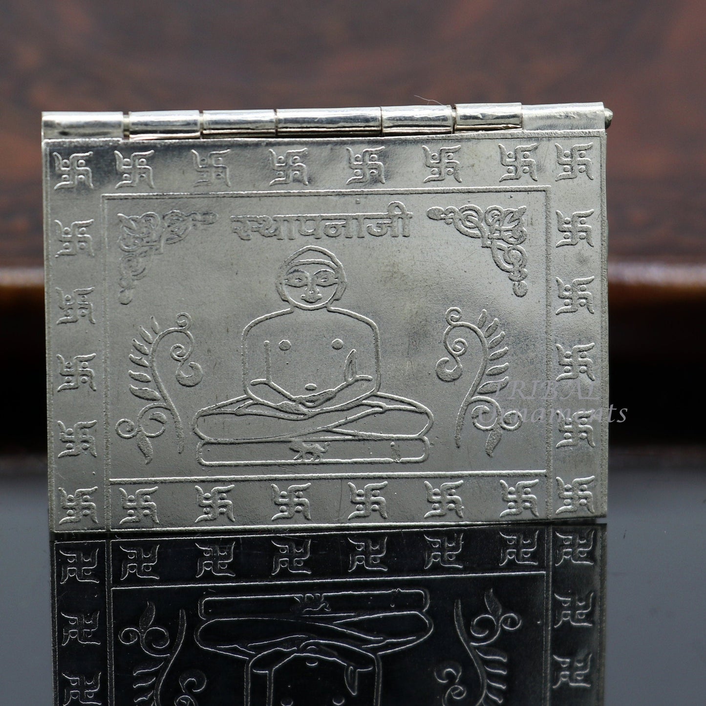 925 sterling silver handmade Divine Navkar Mantra jain mantra, shree sthapna ji namaskar mahamantra  page book with boot stand su954 - TRIBAL ORNAMENTS