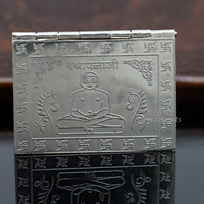 925 sterling silver handmade Divine Navkar Mantra jain mantra, shree sthapna ji namaskar mahamantra  page book with boot stand su954 - TRIBAL ORNAMENTS