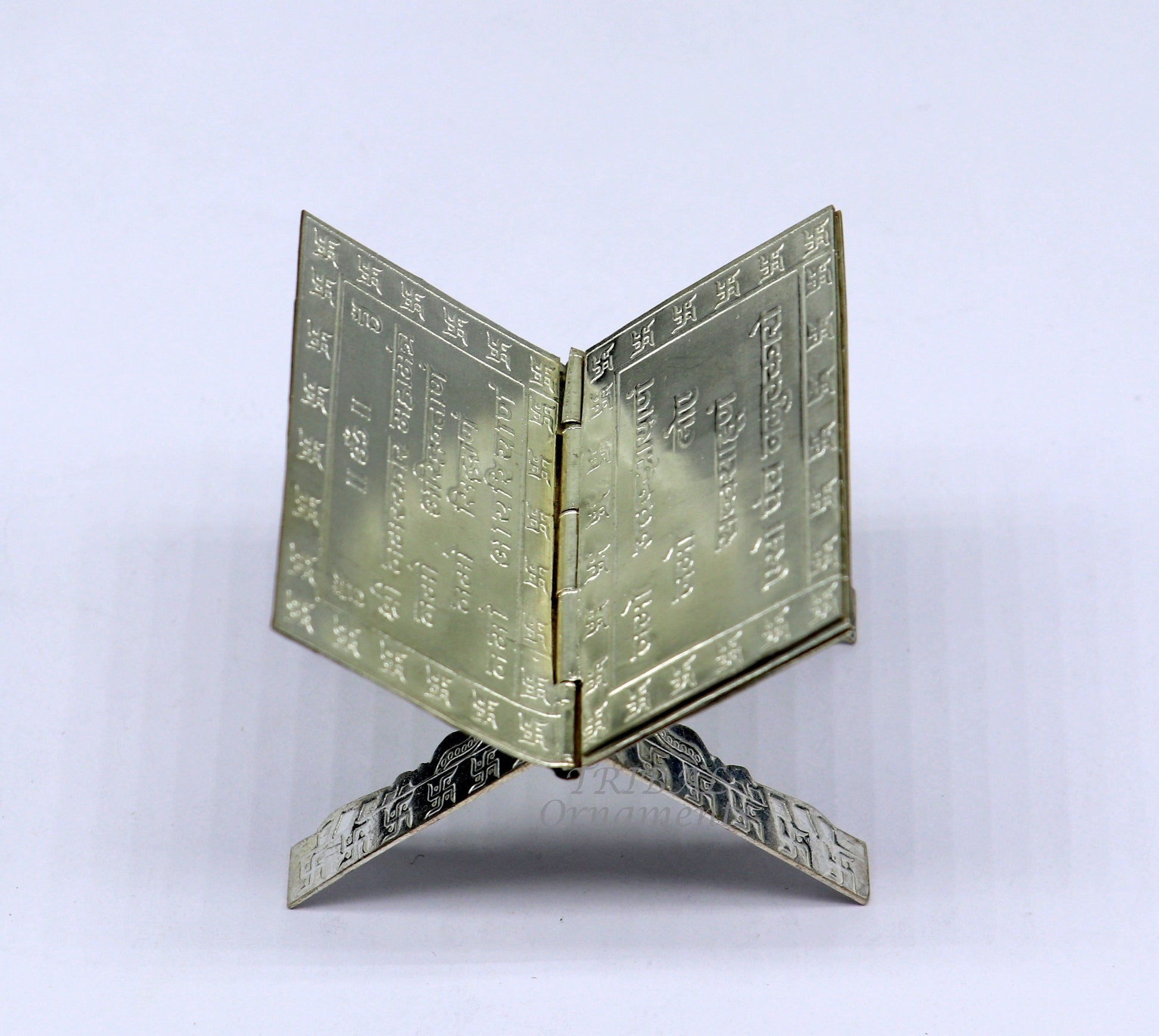 925 sterling silver handmade Divine Navkar Mantra jain mantra, shree sthapna ji namaskar mahamantra  page book with boot stand su956 - TRIBAL ORNAMENTS