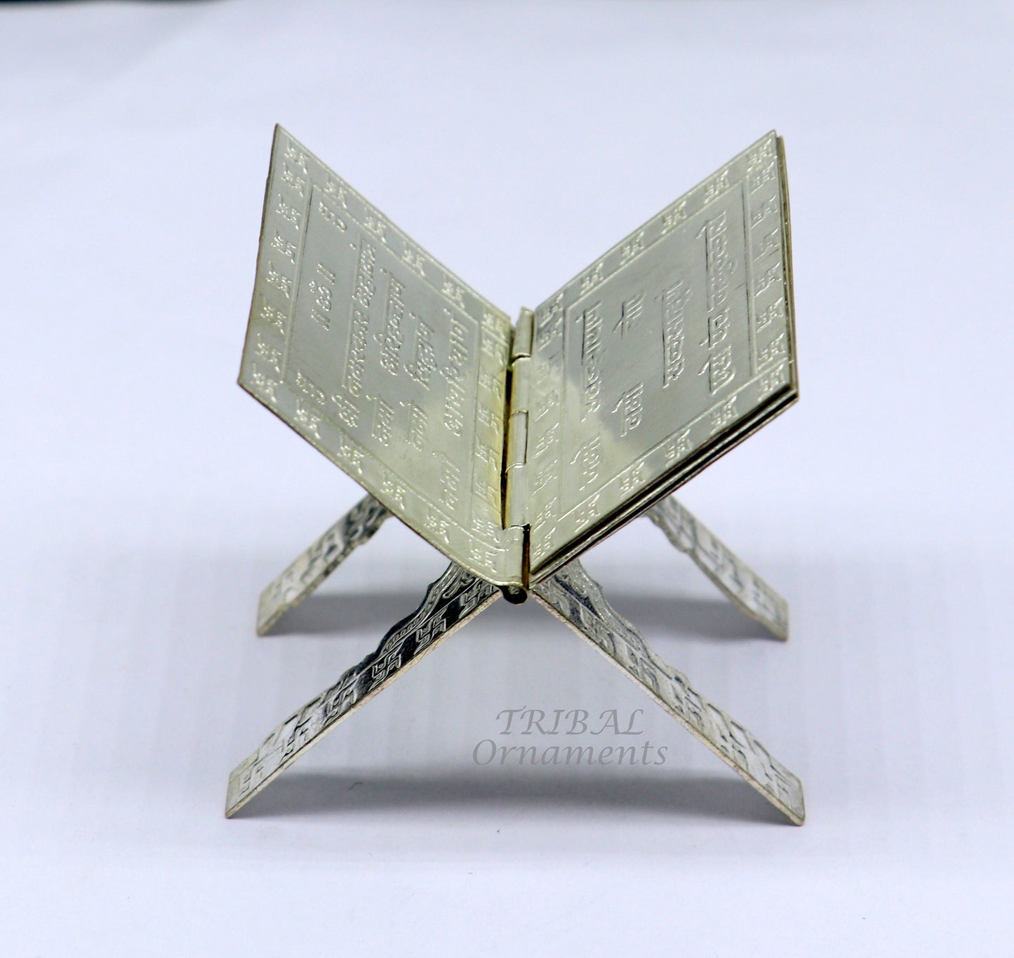 925 sterling silver handmade Divine Navkar Mantra jain mantra, shree sthapna ji namaskar mahamantra  page book with boot stand su956 - TRIBAL ORNAMENTS