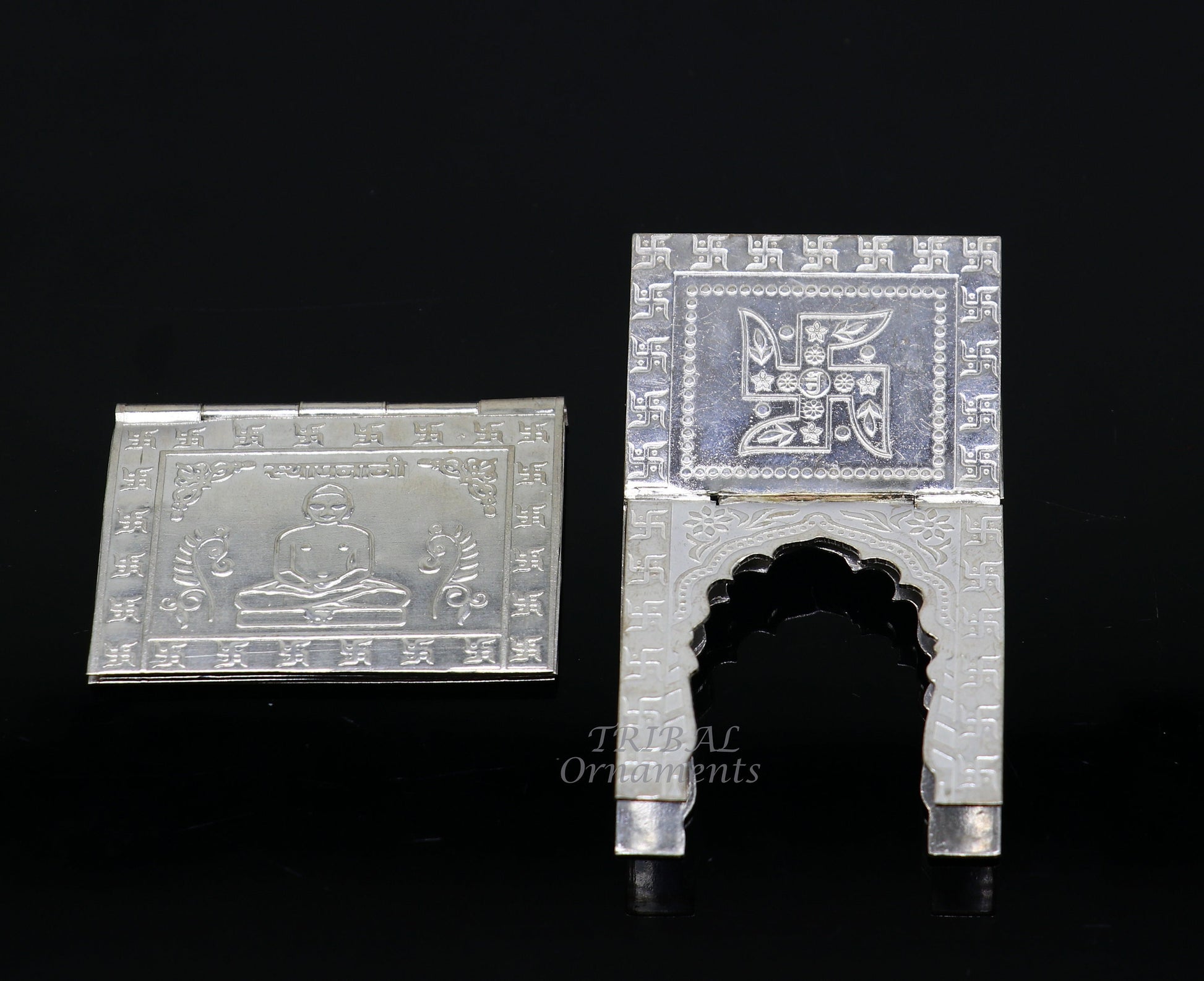 925 sterling silver handmade Divine Navkar Mantra jain mantra, shree sthapna ji namaskar mahamantra  page book with boot stand su956 - TRIBAL ORNAMENTS
