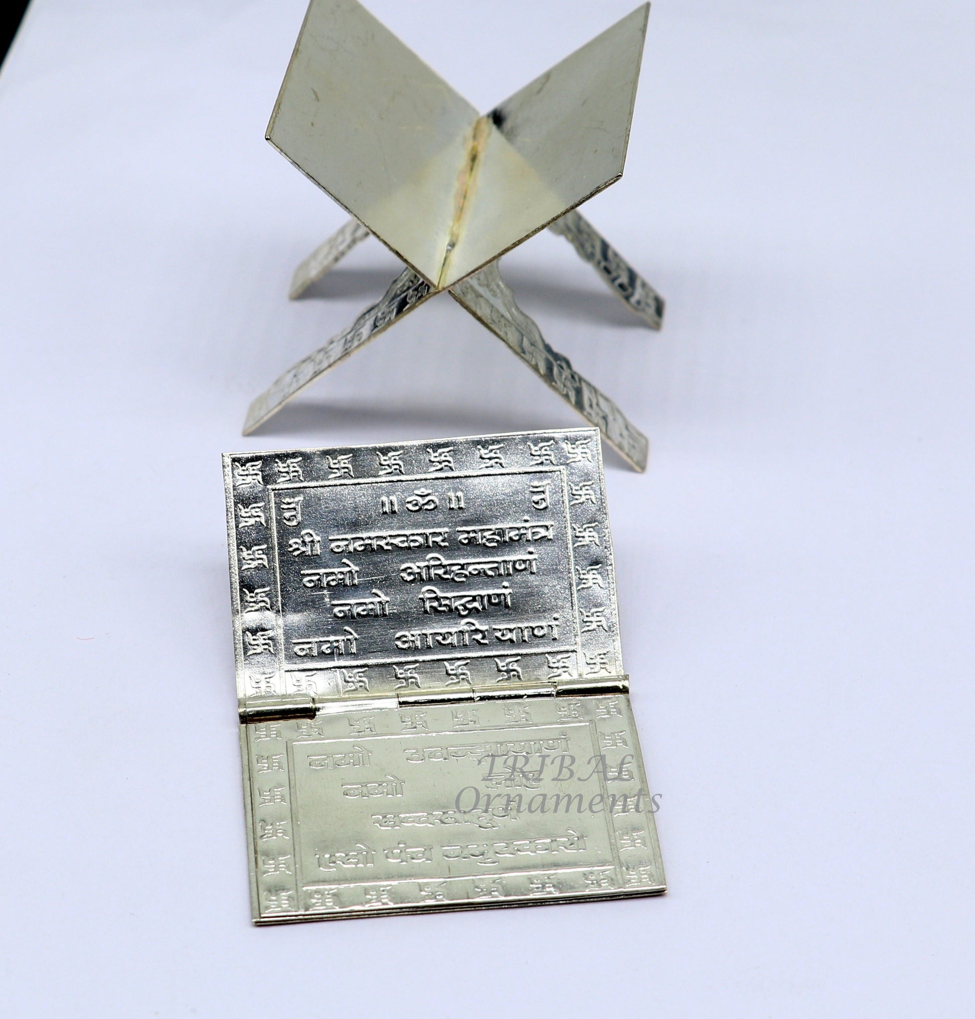 925 sterling silver handmade Divine Navkar Mantra jain mantra, shree sthapna ji namaskar mahamantra  page book with boot stand su956 - TRIBAL ORNAMENTS