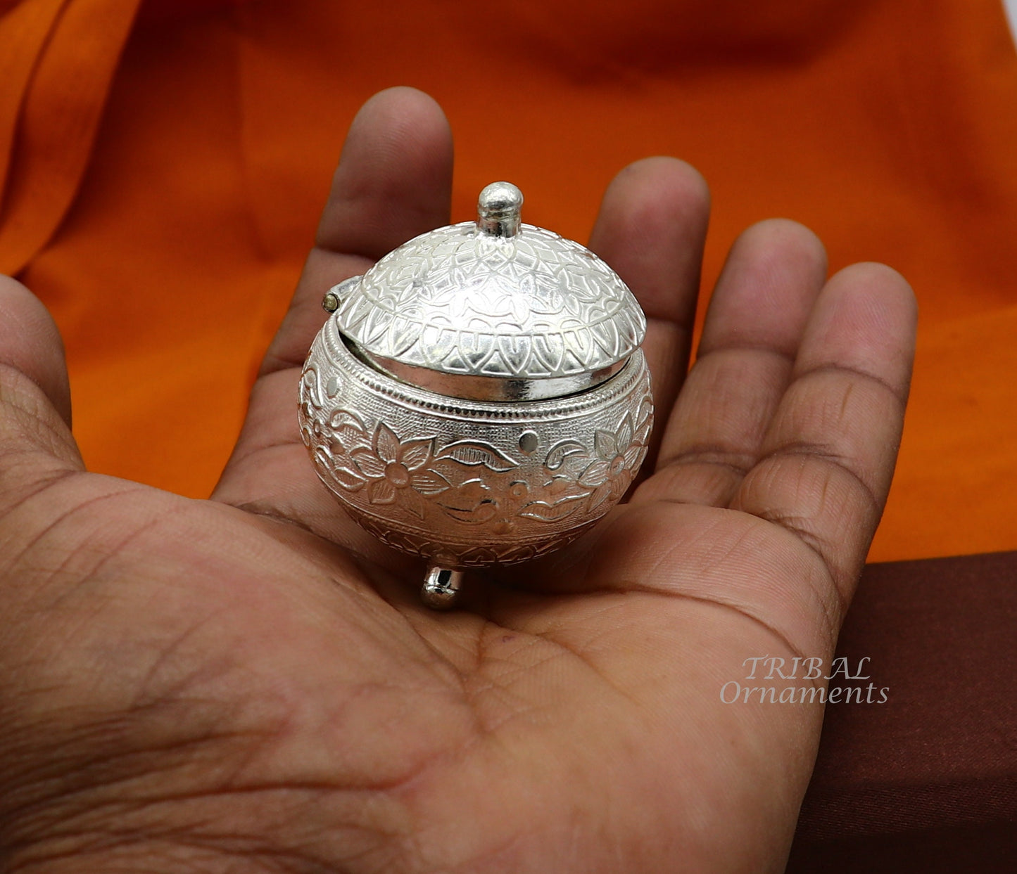 925 Sterling silver handmade fabulous trinket box, solid kumkum box, casket box, sindoor box, enamel work customized gifting box stb397 - TRIBAL ORNAMENTS