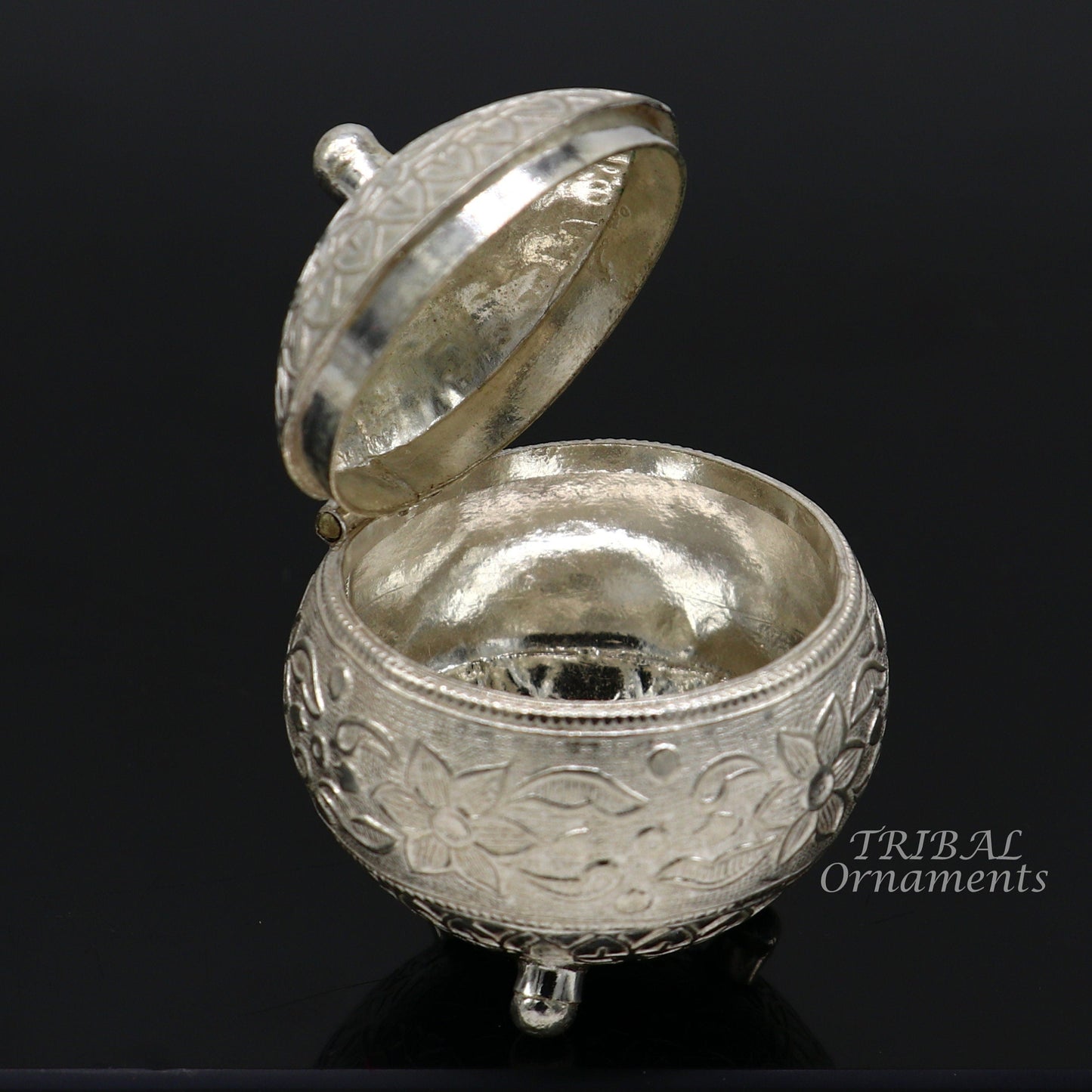 925 Sterling silver handmade fabulous trinket box, solid kumkum box, casket box, sindoor box, enamel work customized gifting box stb397 - TRIBAL ORNAMENTS