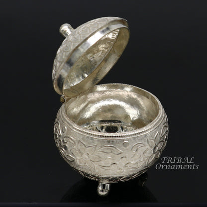 925 Sterling silver handmade fabulous trinket box, solid kumkum box, casket box, sindoor box, enamel work customized gifting box stb397 - TRIBAL ORNAMENTS