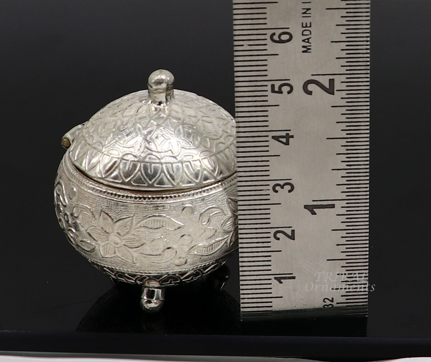 925 Sterling silver handmade fabulous trinket box, solid kumkum box, casket box, sindoor box, enamel work customized gifting box stb397 - TRIBAL ORNAMENTS