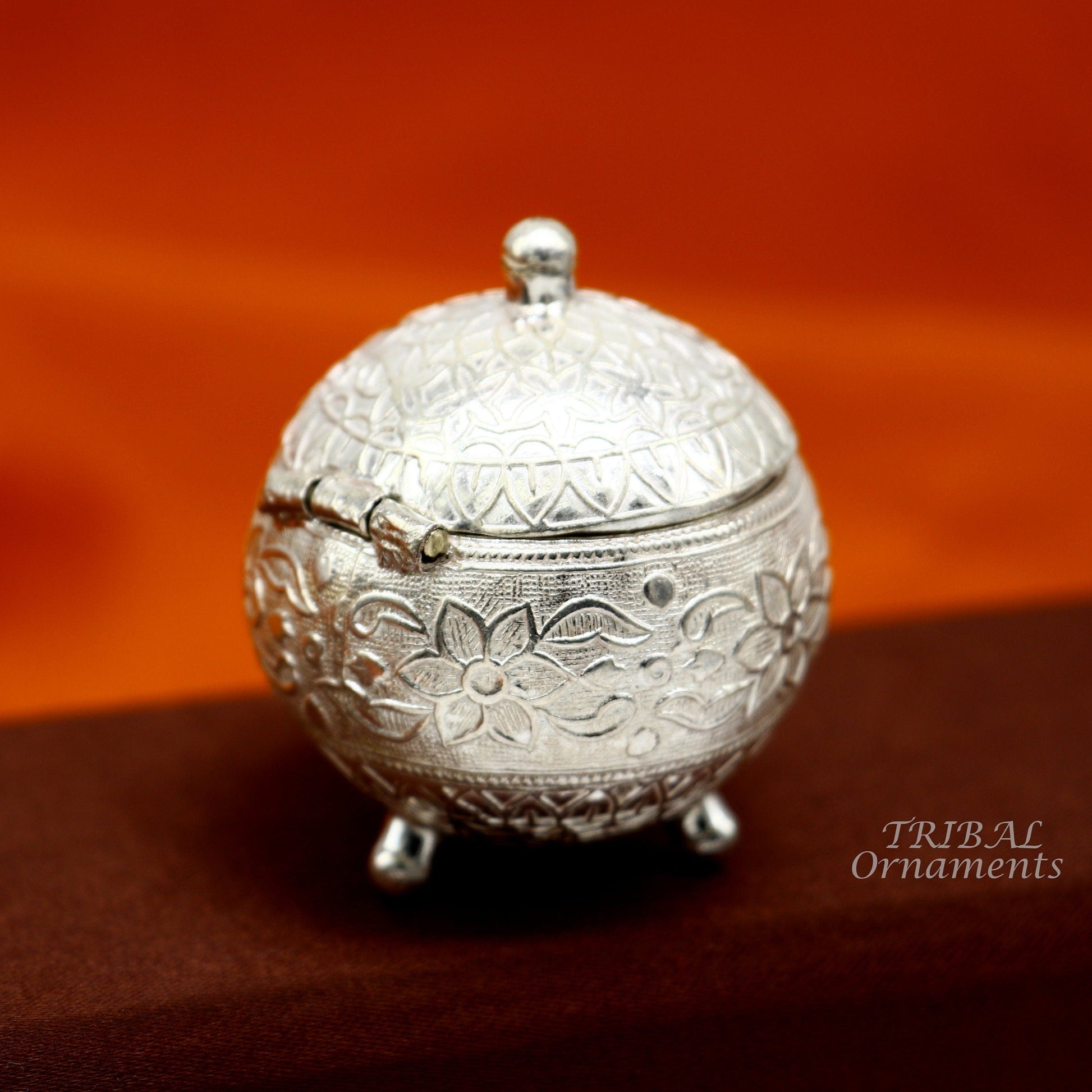 925 Sterling silver handmade fabulous trinket box, solid kumkum box, casket box, sindoor box, enamel work customized gifting box stb397 - TRIBAL ORNAMENTS