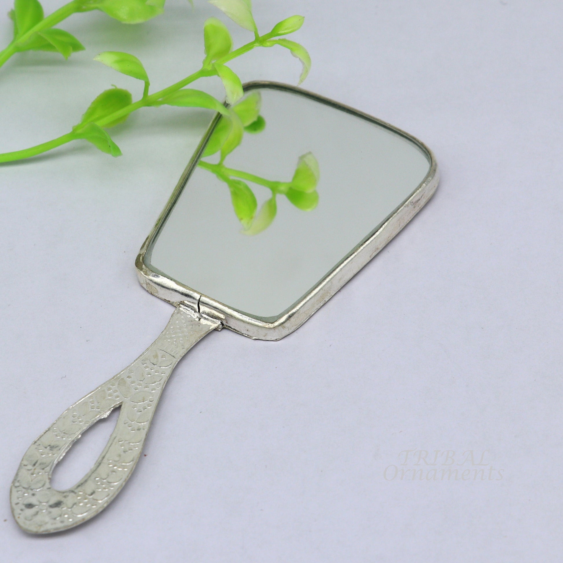925 sterling silver handmade fabulous vintage style handmade mirror frame, amazing royal brides gifting article from india  sf20 - TRIBAL ORNAMENTS