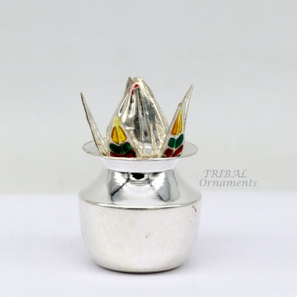 Handmade 925 Sterling silver coconut with betel leaf puja kalash, traditional worshipping utensil from TribalOrnaments.