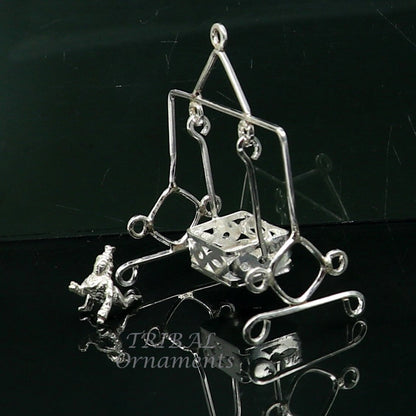 925 silver handmade Laddu Gopala Krishna swing, lightweight child Krishna palana jhula, crafted by TribalOrnaments.