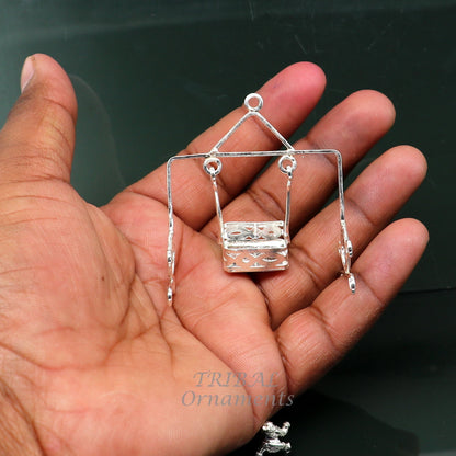 Handmade 925 sterling silver Laddu Gopala Krishna swing, lightweight child Krishna palana, intricate silver jhula by TribalOrnaments.