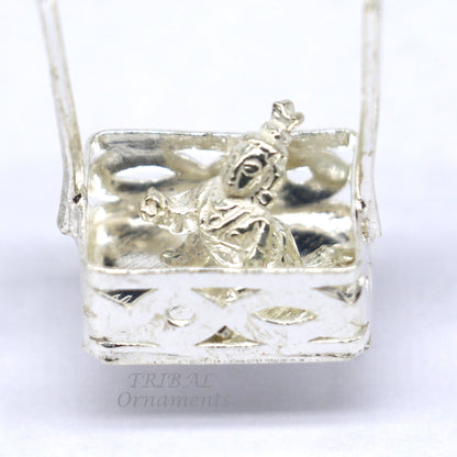 Handmade 925 sterling silver Laddu Gopala Krishna jhula swing for children, lightweight and intricately crafted by TribalOrnaments.