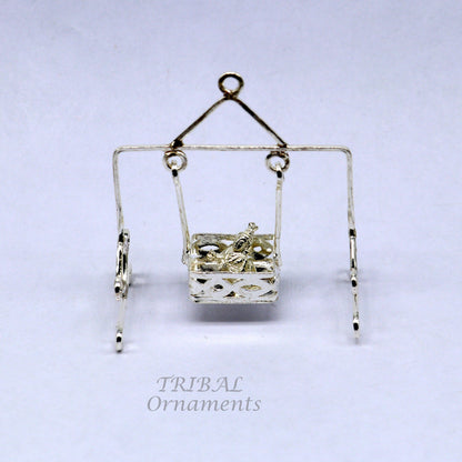 925 sterling silver handmade lightweight Laddu Gopala Krishna swing for children, crafted by TribalOrnaments.