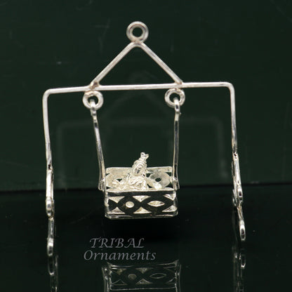 925 silver handmade Laddu Gopala Krishna swing, lightweight child Krishna palana, detailed silver jhula for Laddu Gopal, TribalOrnaments