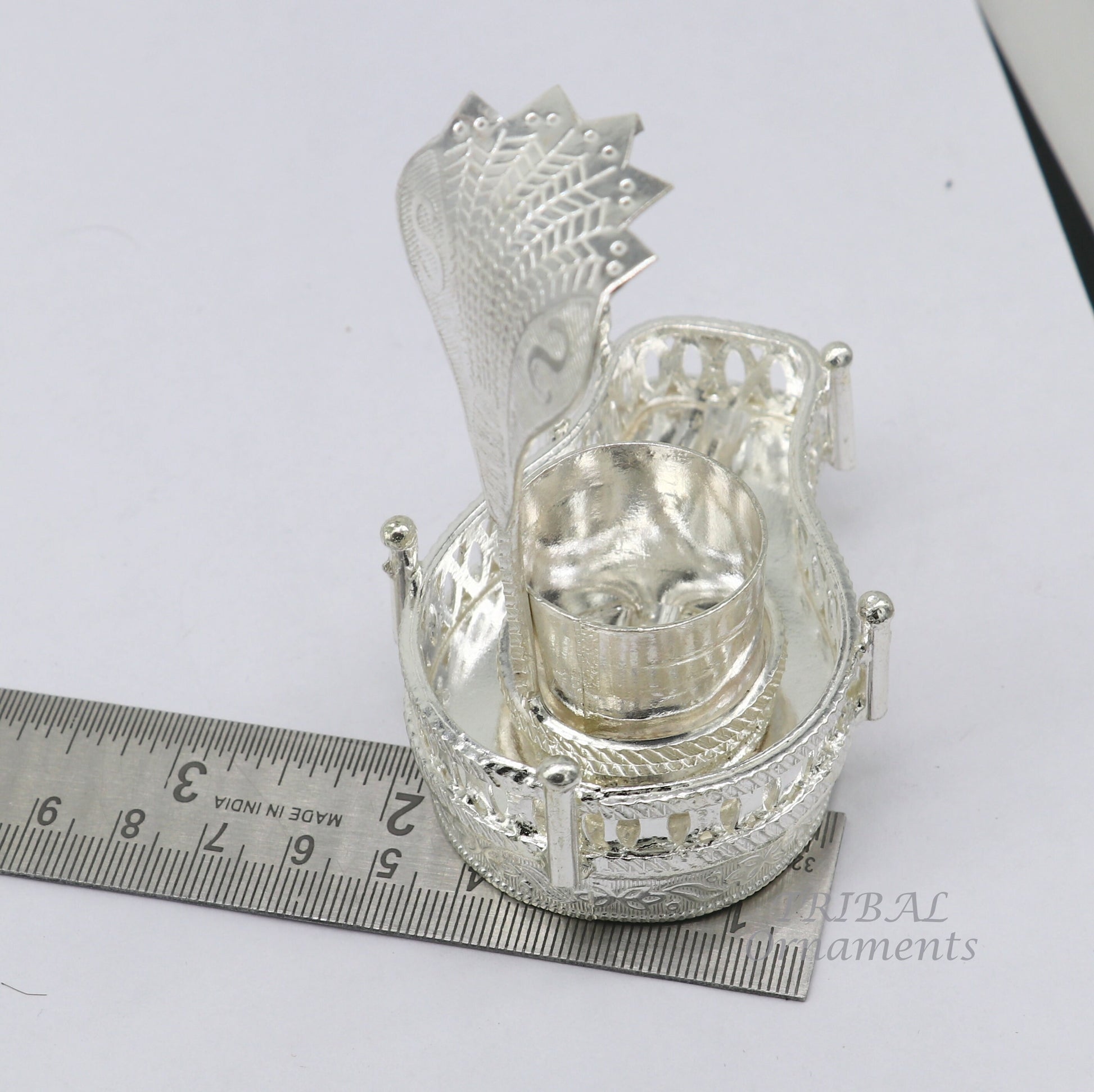 925 sterling silver handmade lord Shiva lingam stand/JAlheri with Panchmukhi snake (sheshnag) and trident Mahakal lingam stand su940 - TRIBAL ORNAMENTS