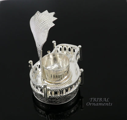 925 sterling silver handmade lord Shiva lingam stand/JAlheri with Panchmukhi snake (sheshnag) and trident Mahakal lingam stand su940 - TRIBAL ORNAMENTS