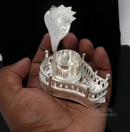 925 sterling silver handmade lord Shiva lingam stand/JAlheri with Panchmukhi snake (sheshnag) and trident Mahakal lingam stand su940 - TRIBAL ORNAMENTS