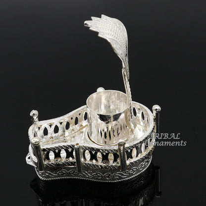925 sterling silver handmade lord Shiva lingam stand/JAlheri with Panchmukhi snake (sheshnag) and trident Mahakal lingam stand su941 - TRIBAL ORNAMENTS