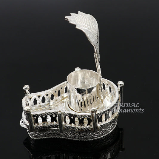 925 sterling silver handmade lord Shiva lingam stand/JAlheri with Panchmukhi snake (sheshnag) and trident Mahakal lingam stand su941 - TRIBAL ORNAMENTS