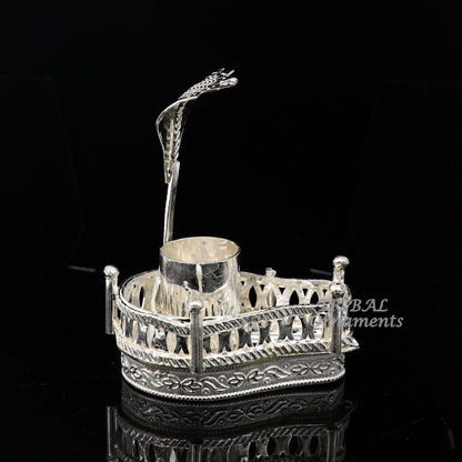 925 sterling silver handmade lord Shiva lingam stand/JAlheri with Panchmukhi snake (sheshnag) and trident Mahakal lingam stand su941 - TRIBAL ORNAMENTS