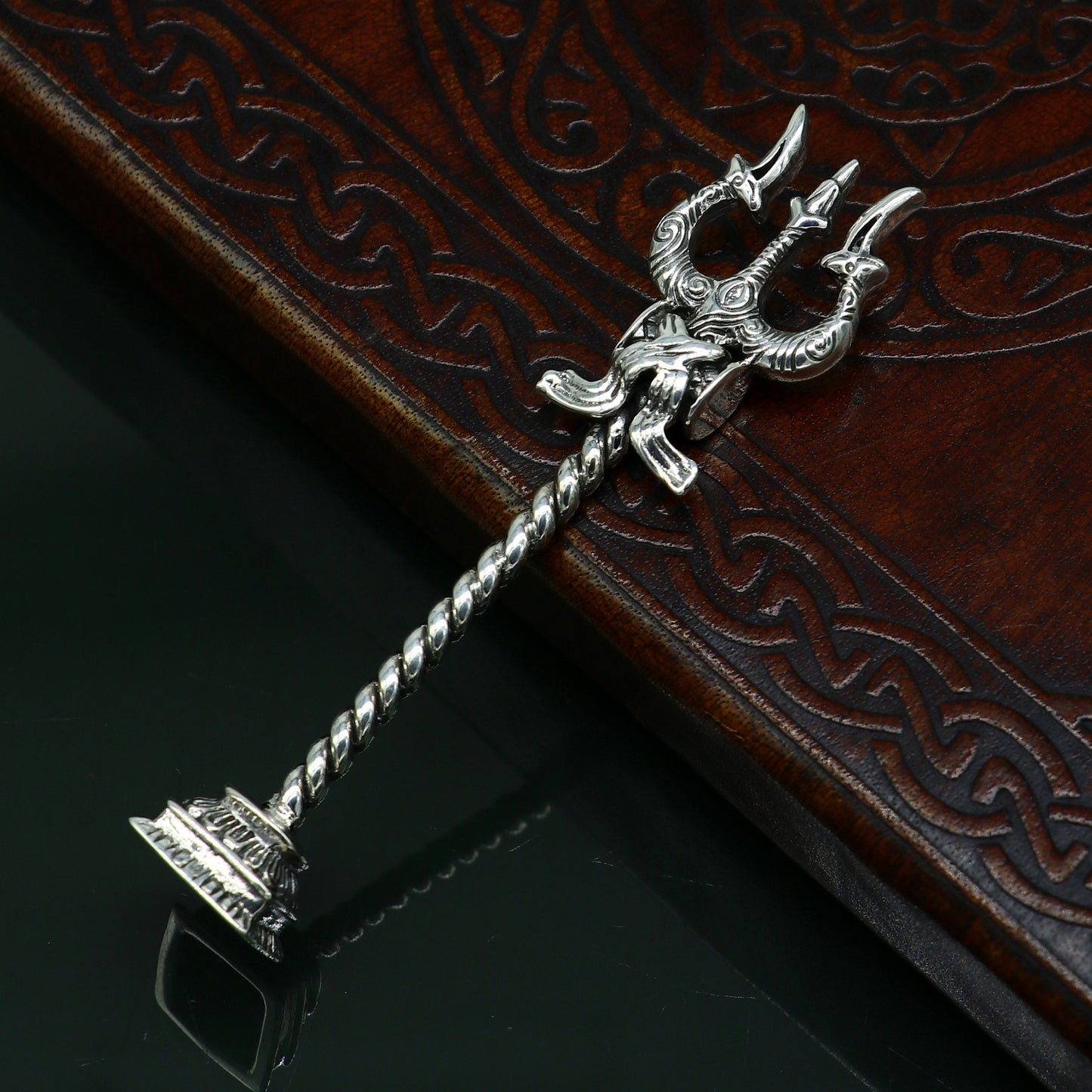 925 Sterling silver handmade lord Shiva trident with Damaru, fabulous craftsmanship Mahadev trishul, best collectible puja article art23 - TRIBAL ORNAMENTS
