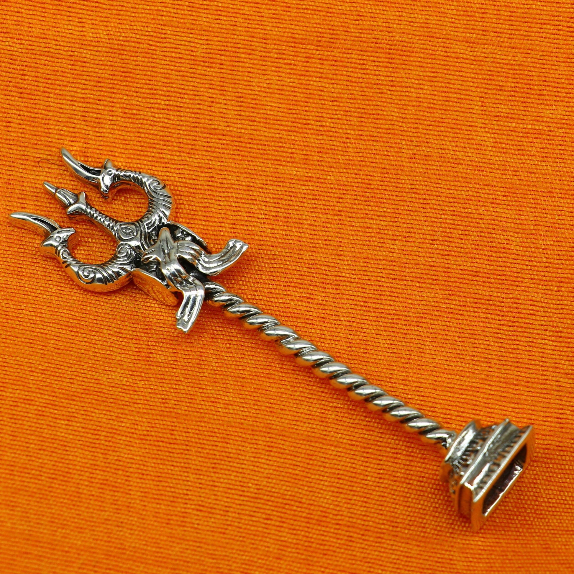 925 Sterling silver handmade lord Shiva trident with Damaru, fabulous craftsmanship Mahadev trishul, best collectible puja article art23 - TRIBAL ORNAMENTS