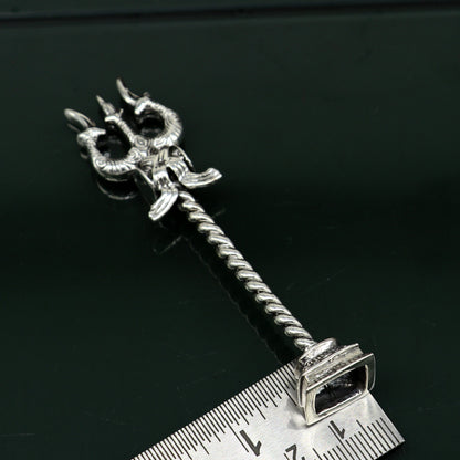 925 Sterling silver handmade Lord Shiva trident with Damaru, featuring intricate craftsmanship in a collectible Mahadev trishul.