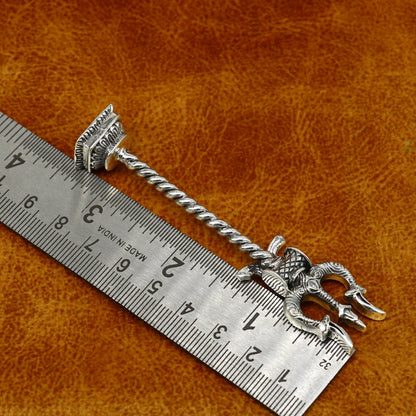 925 Sterling silver Lord Shiva trident with Damaru, handcrafted Mahadev trishul, detailed religious collectible puja article by TribalOrnaments
