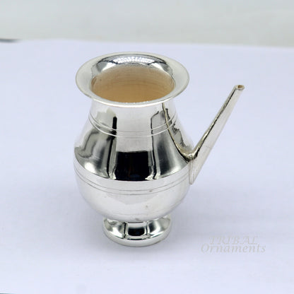 Small handmade 925 sterling silver Karwa Chauth Kalash with simple design, used for puja rituals, water or milk Abhishek, from India.