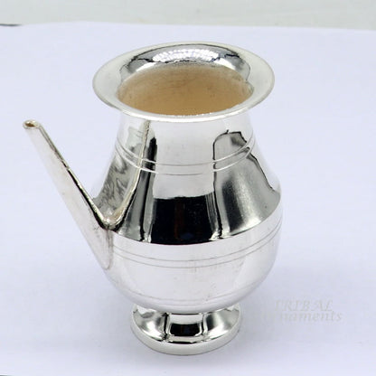 Small handmade 925 sterling silver Karwa Chauth Kalash for puja, featuring a plain design, ideal for water or milk offerings.