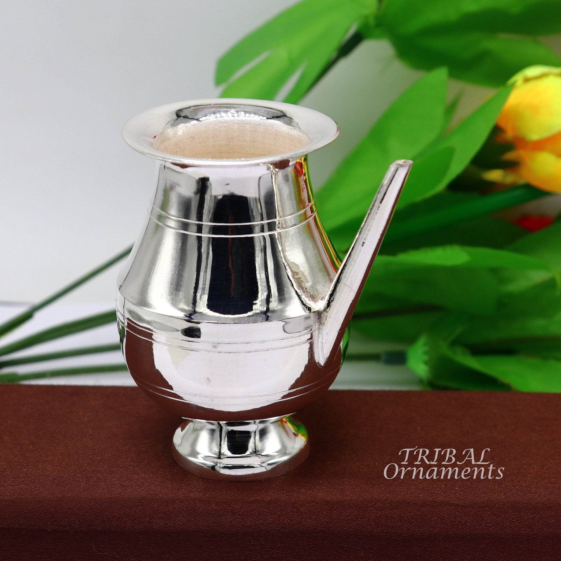 925 sterling silver handmade plain small Nozal Kalash, unique silver puja article, water or milk shiva Abhishek kalash pot india su927 - TRIBAL ORNAMENTS