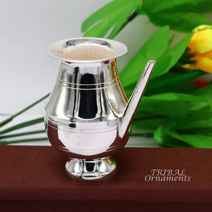 Small handmade 925 sterling silver Karwa Chauth Kalash pot for puja, featuring a plain design ideal for Shiva Abhishek rituals.