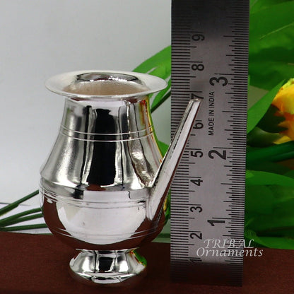 Small handmade 925 sterling silver Karwa Chauth Kalash for puja, with water or milk, Shiva Abhishek ritual, in India.