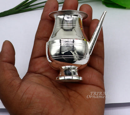 Small handmade 925 sterling silver Karwa Chauth Kalash for puja, water or milk Shiva Abhishek, traditional Indian silver ritual vessel.