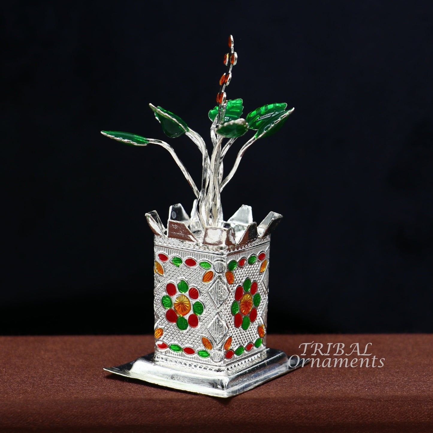 925 sterling silver handmade small tulsi plant basil rosary plant, puja temple article, excellent customized silver utensils article su924 - TRIBAL ORNAMENTS