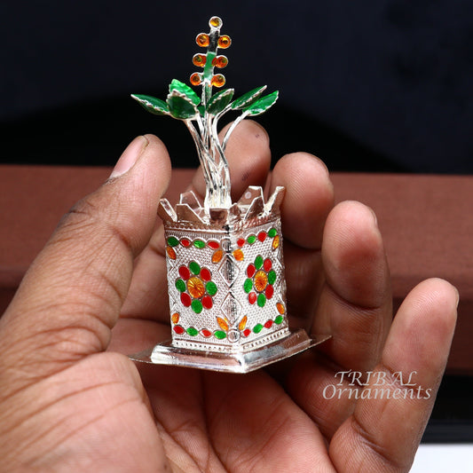 925 sterling silver handmade small tulsi plant basil rosary plant, puja temple article, excellent customized silver utensils article su924 - TRIBAL ORNAMENTS