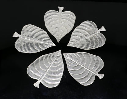 Set of 5 handmade 925 sterling silver pipal leaf puja articles by TribalOrnaments, traditional silver religious accessories.