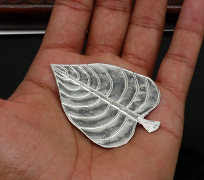 Set of 5 handmade 925 sterling silver pipal leaf puja articles by TribalOrnaments, crafted for traditional religious rituals.