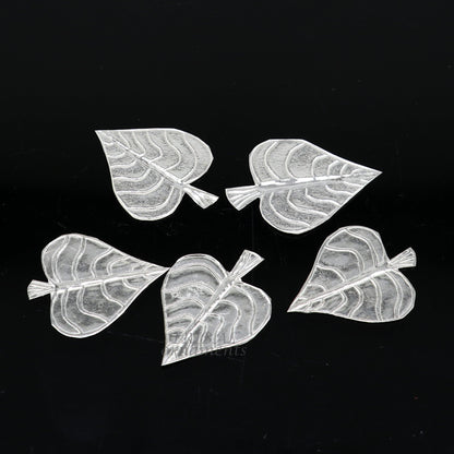 Set of 5 handmade 925 sterling silver pipal leaf puja articles by TribalOrnaments, crafted for spiritual rituals and offerings.