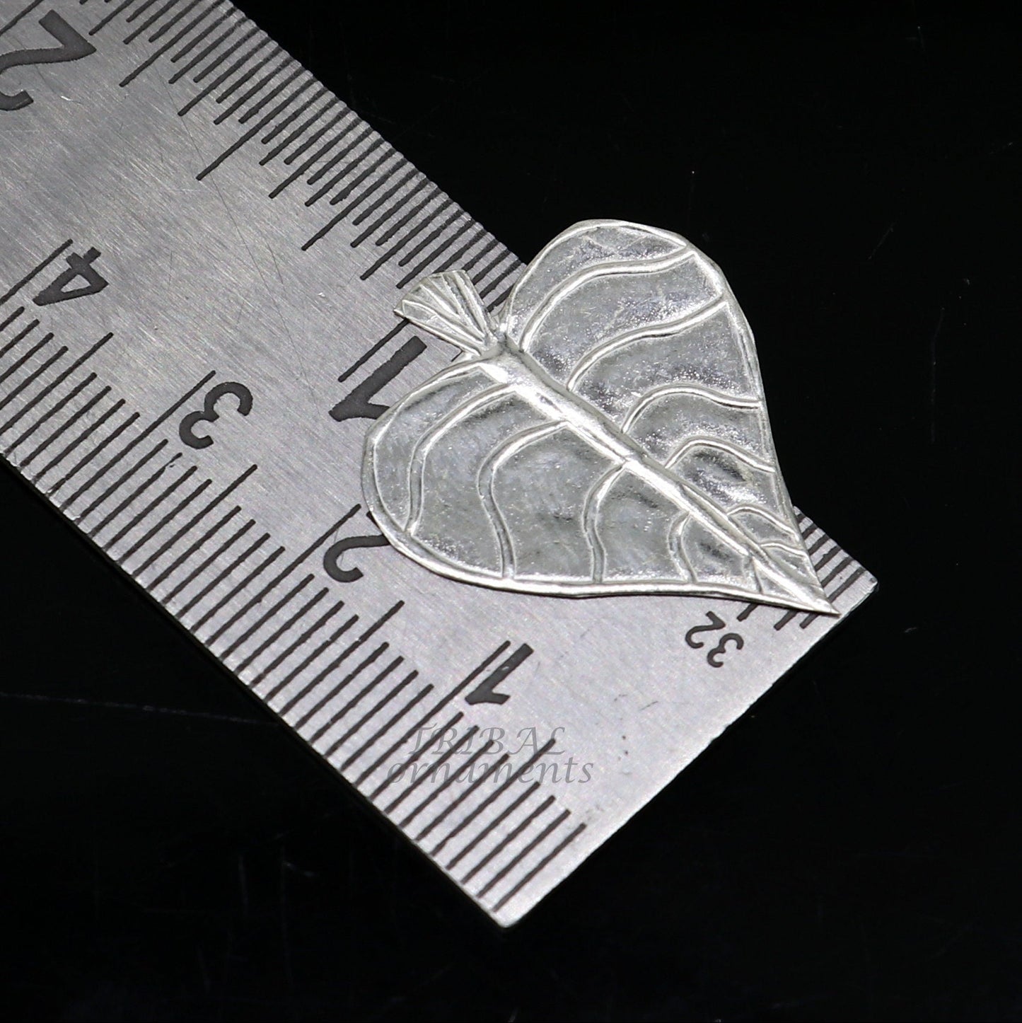 Set of 5 handmade 925 sterling silver pipal leaf puja articles by TribalOrnaments, crafted for religious offerings and rituals.