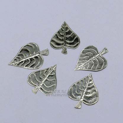 Set of 5 handmade 925 sterling silver pipal leaf puja articles by TribalOrnaments, traditional silver religious accessories.