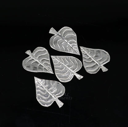 Set of 5 handmade 925 sterling silver pipal leaf puja articles by TribalOrnaments, traditional silver religious accessories.