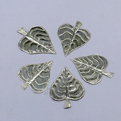 Set of 5 handmade 925 sterling silver pipal leaf puja articles by TribalOrnaments, traditional silver religious accessories.