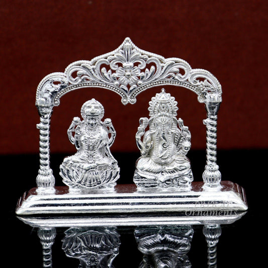 Solid Sterling silver handmade Hindu idols Laxmi Ganesha statue, puja article figurine, home décor Diwali puja gift art560 - TRIBAL ORNAMENTS